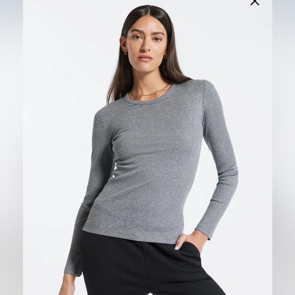 WSLY Wesley Rivington Ribbed Long Sleeve Top Heather Grey - Picture 1 of 6